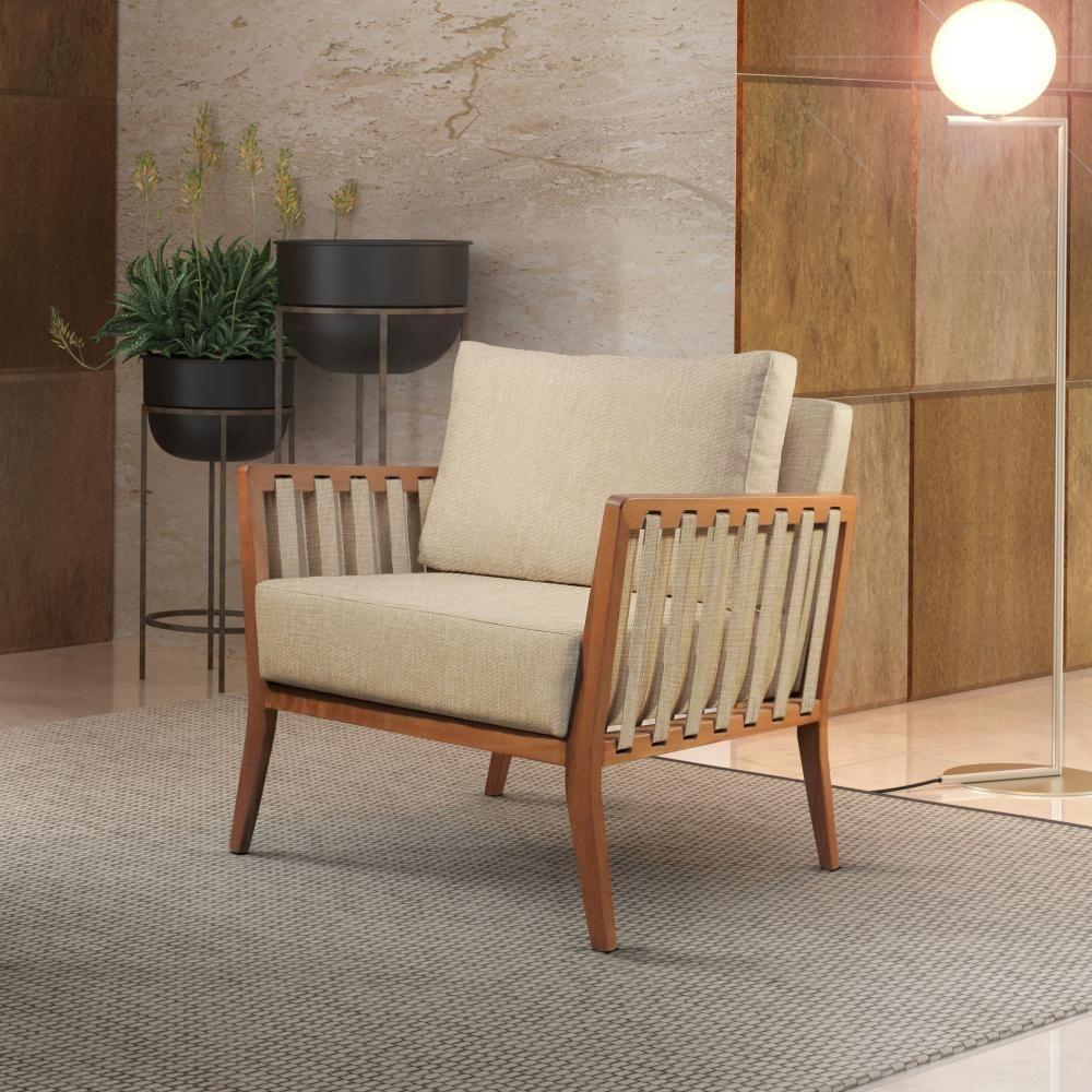 Poltrona Helena Luxo Madeira Maciça Castellar Móbile Linho Bege Claro Linho Bege Claro - 5