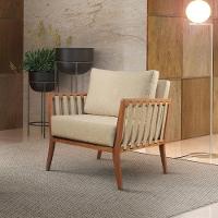 Poltrona Helena Luxo Madeira Maciça Castellar Móbile Linho Bege Claro Linho Bege Claro - 5