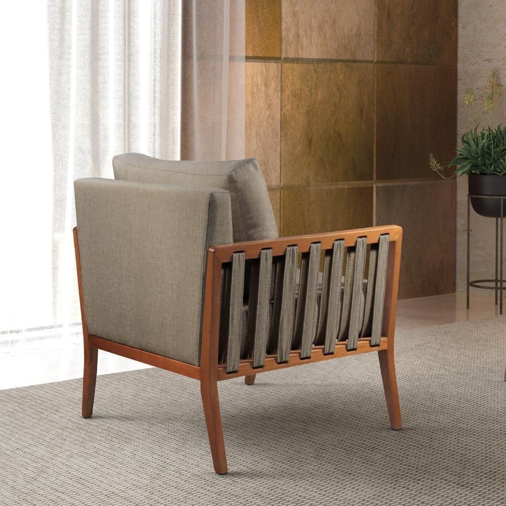 Poltrona Helena Luxo Madeira Maciça Castellar Móbile Linho Cappuccino Linho Cappuccino - 5