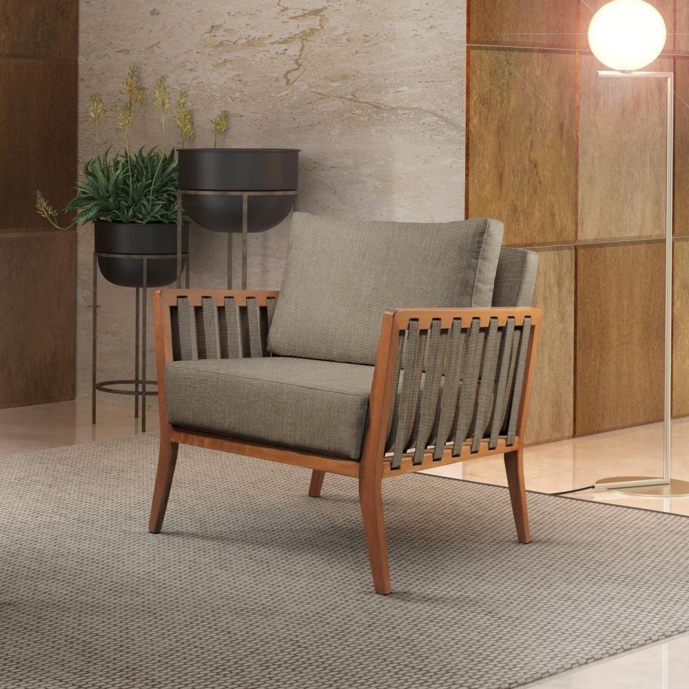 Poltrona Helena Luxo Madeira Maciça Castellar Móbile Linho Cappuccino Linho Cappuccino - 6