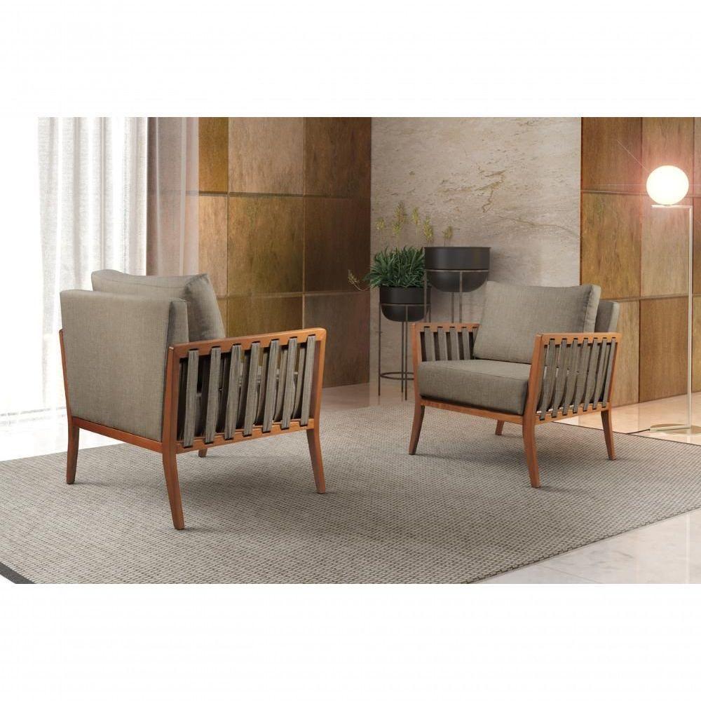 Poltrona Helena Luxo Madeira Maciça Castellar Móbile Linho Cappuccino Linho Cappuccino - 7