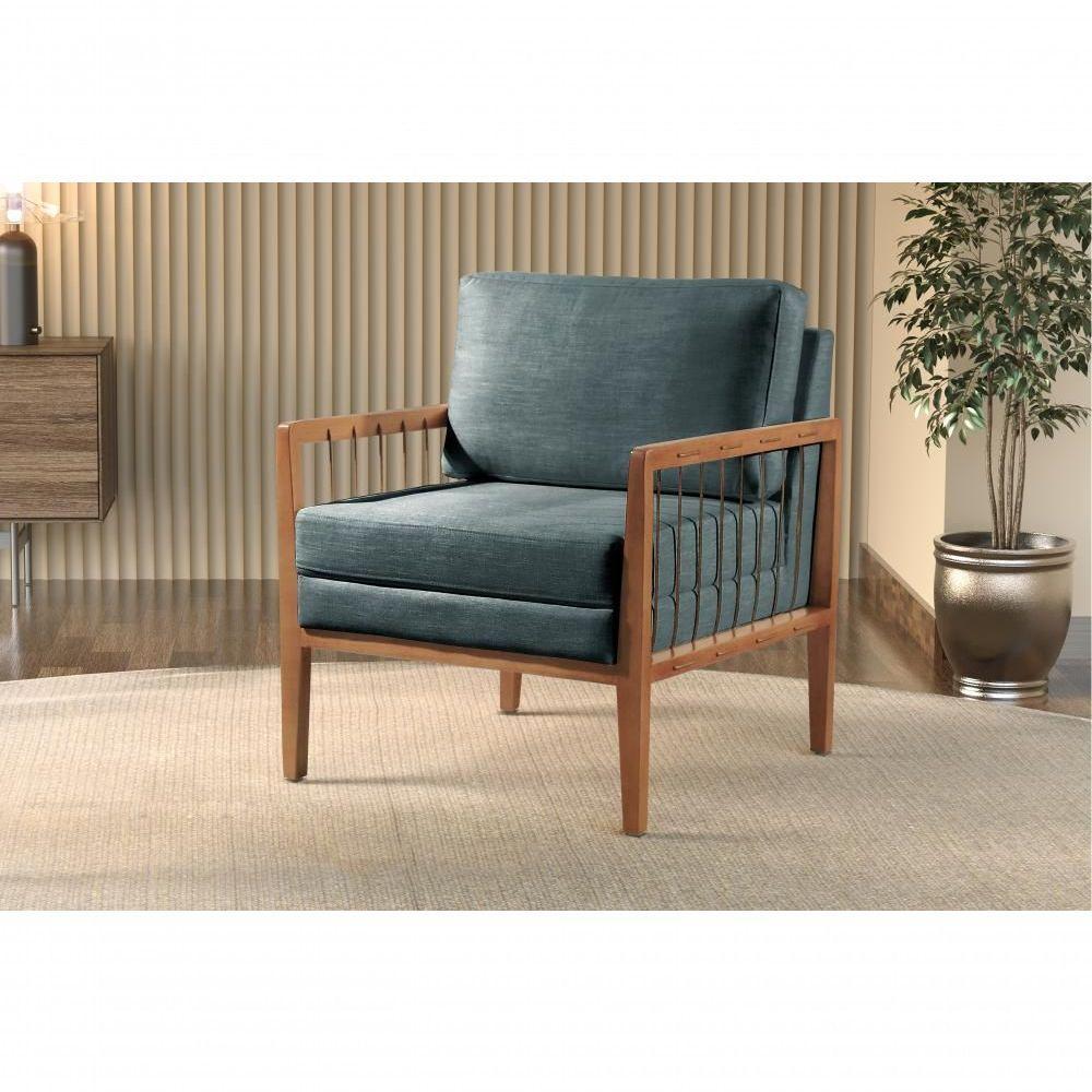 Poltrona Gael Luxo Madeira Maciça Castellar Móbile Linho Azul Linho Azul - 5