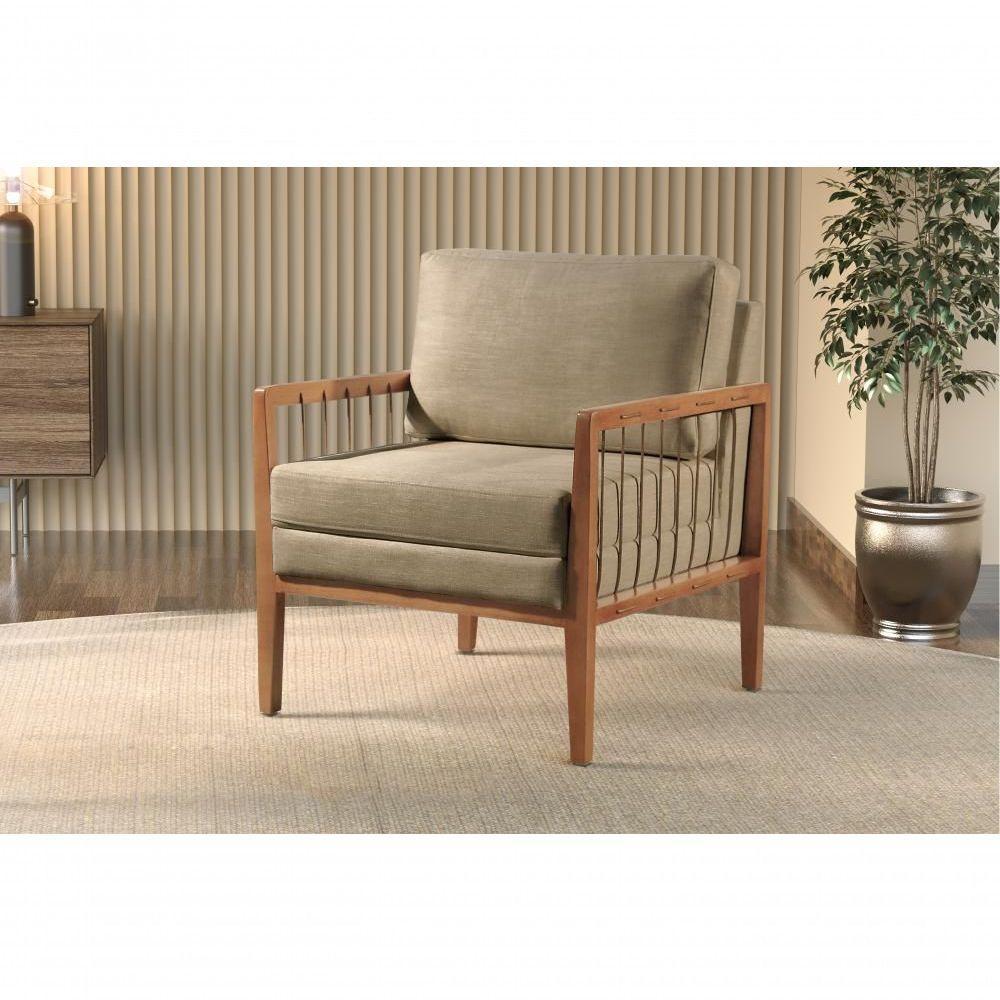 Poltrona Gael Luxo Madeira Maciça Castellar Móbile Linho Bege Linho Bege - 5