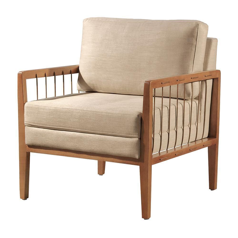 Poltrona Gael Luxo Madeira Maciça Castellar Móbile Linho Bege Claro Linho Bege Claro - 1