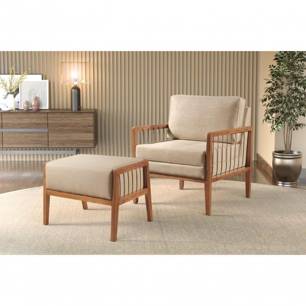 Poltrona Gael Luxo Madeira Maciça Castellar Móbile Linho Bege Claro Linho Bege Claro - 4