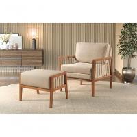 Poltrona Gael Luxo Madeira Maciça Castellar Móbile Linho Bege Claro Linho Bege Claro - 7