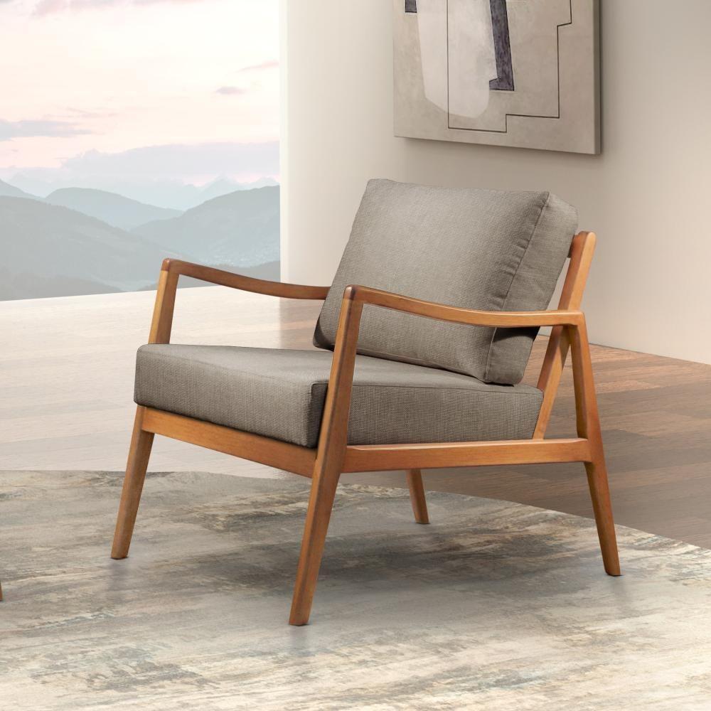 Poltrona Giulia Luxo Madeira Maciça Castellar Móbile Linho Cinza Linho Cinza - 6