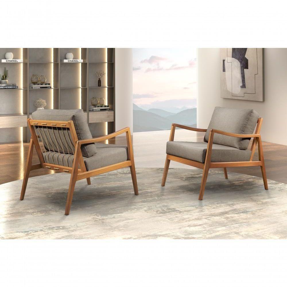 Poltrona Giulia Luxo Madeira Maciça Castellar Móbile Linho Cinza Linho Cinza - 7