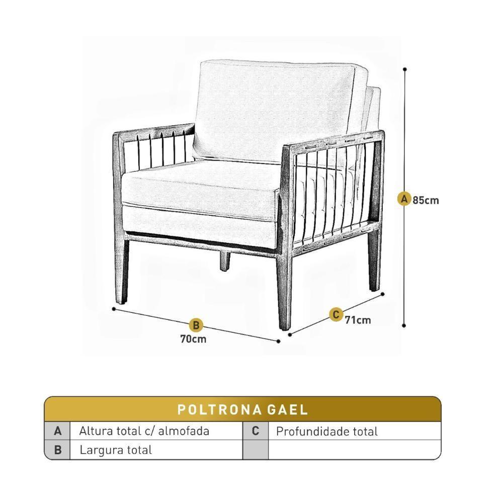 Poltrona Gael Luxo Madeira Maciça Castellar Móbile Linho Cappuccino Linho Cappuccino - 3