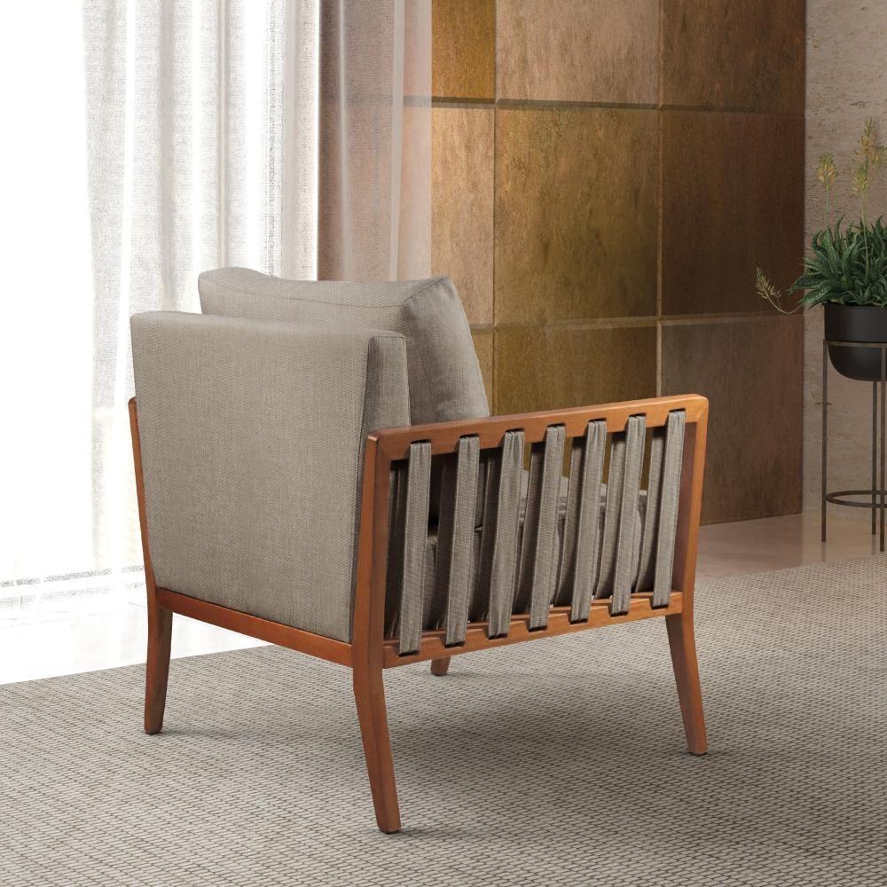 Poltrona Helena Luxo Madeira Maciça Castellar Móbile Linho Cinza Linho Cinza - 4