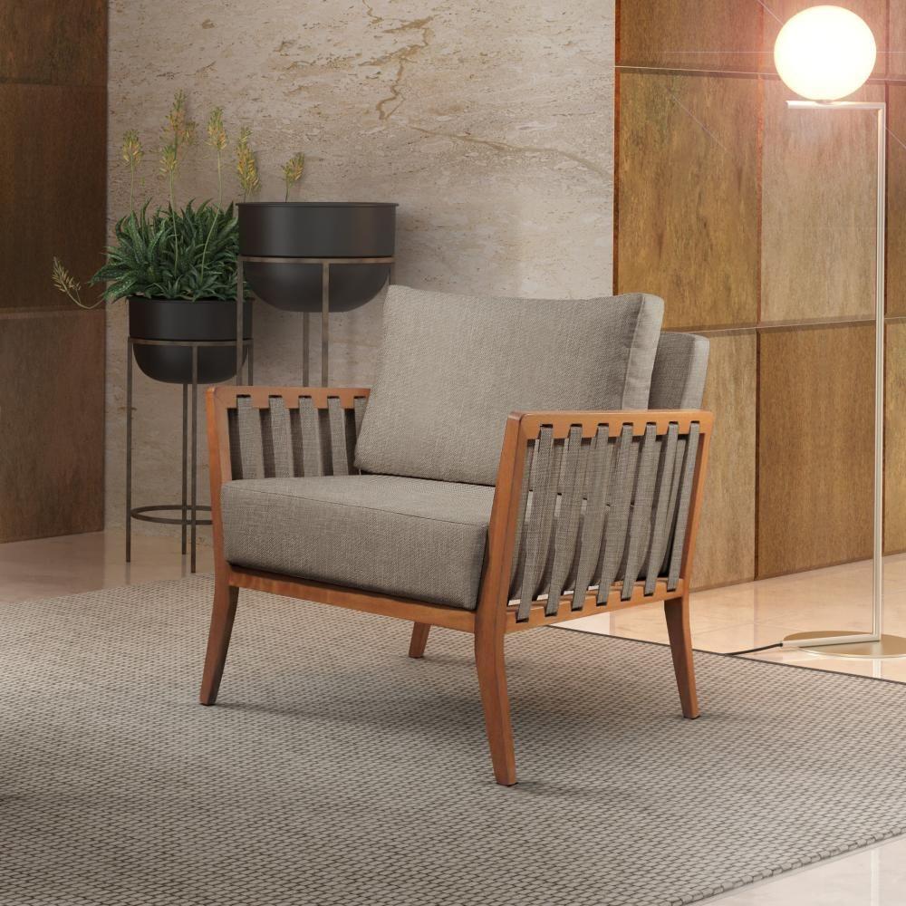 Poltrona Helena Luxo Madeira Maciça Castellar Móbile Linho Cinza Linho Cinza - 5