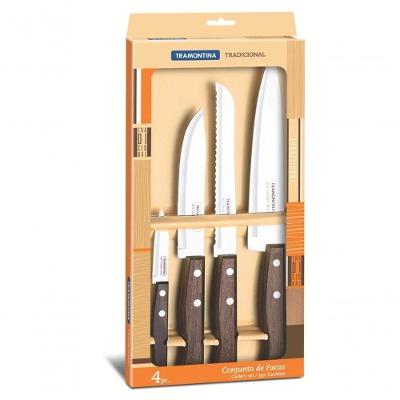 Jogo De Facas Tramontina Tradicional Cabo De Madeira 4 Peças