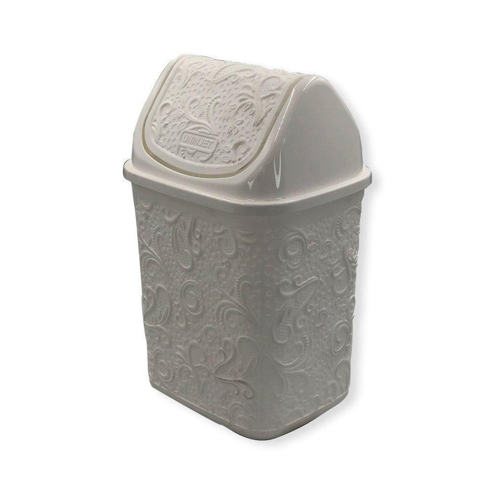 Cesto De Lixo Tampa Basculante Renda Floral 4,5 Litros Branco Banheiro Escritório Mesa Lixeiro Lixeira - 1