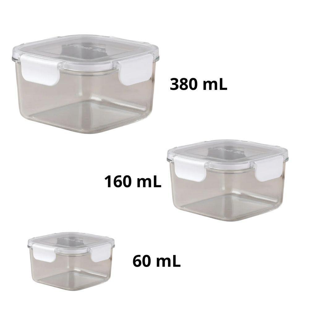 Conjunto 3 Potes Herméticos Quadrados Guardar Comida Freezer Geladeira Com Tampa Transparente Kit - 2