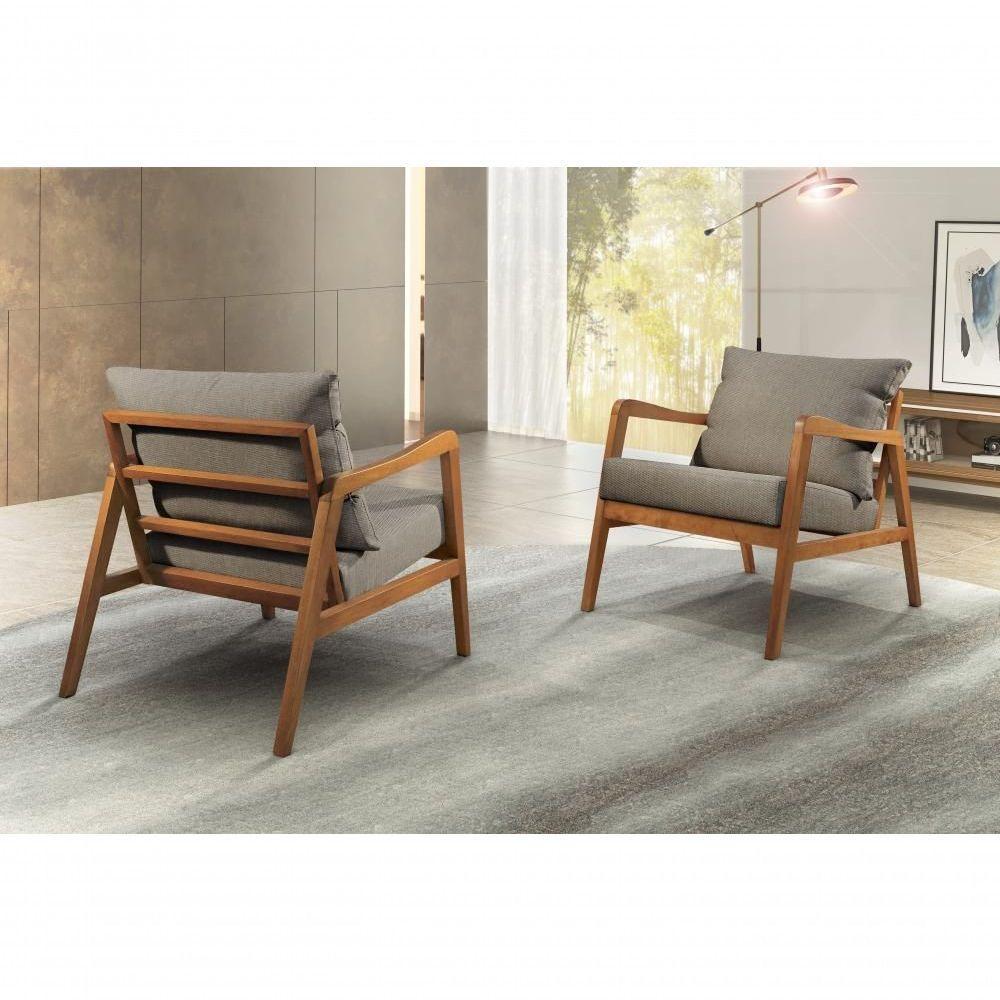 Poltrona Bia Luxo Madeira Maciça Castellar Móbile Linho Cappuccino Linho Cappuccino - 6