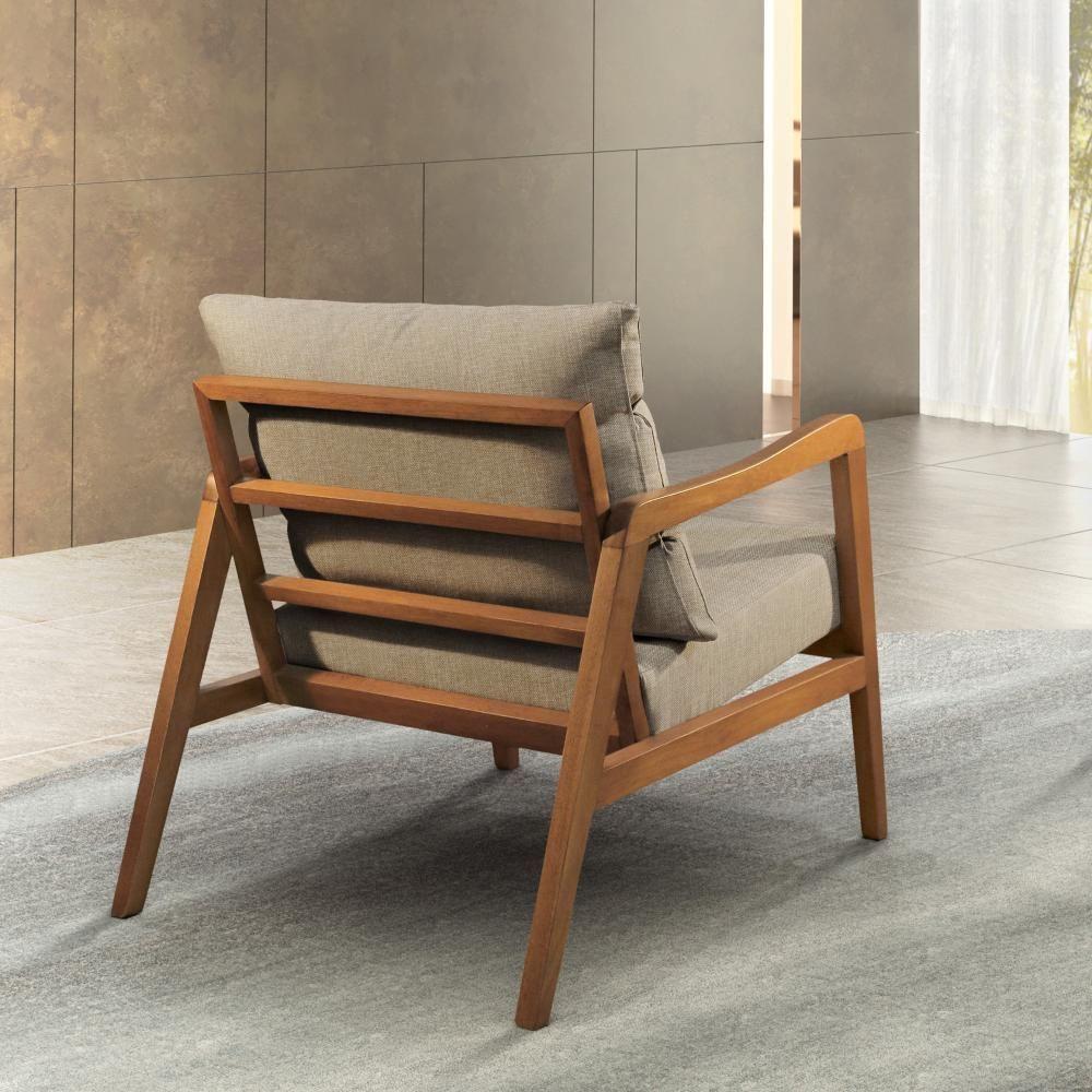 Poltrona Bia Luxo Madeira Maciça Castellar Móbile Linho Bege Linho Bege - 4