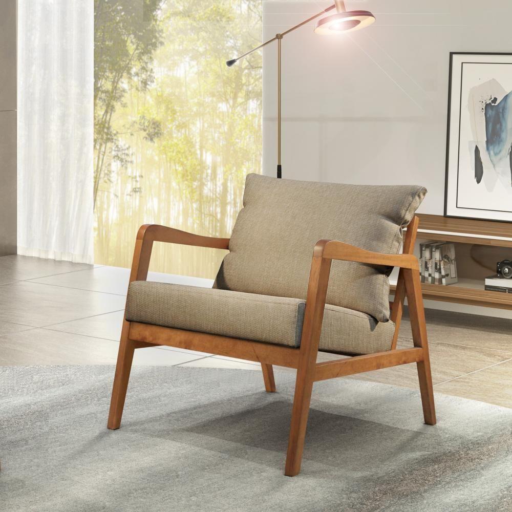 Poltrona Bia Luxo Madeira Maciça Castellar Móbile Linho Bege Linho Bege - 5