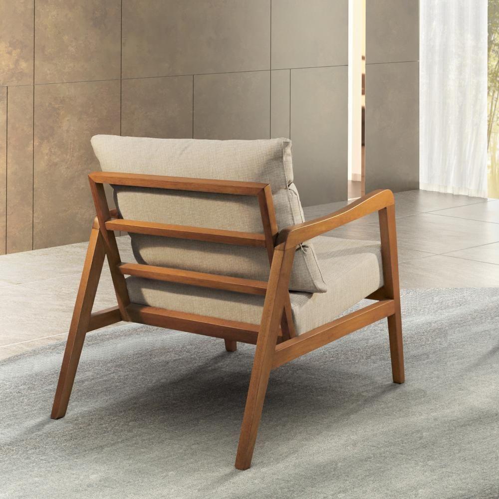 Poltrona Bia Luxo Madeira Maciça Castellar Móbile Linho Bege Claro Linho Bege Claro - 4