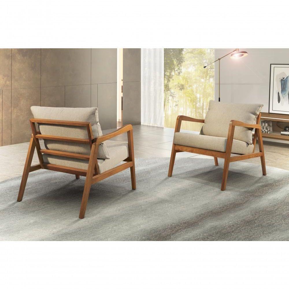 Poltrona Bia Luxo Madeira Maciça Castellar Móbile Linho Bege Claro Linho Bege Claro - 6