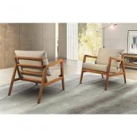 Poltrona Bia Luxo Madeira Maciça Castellar Móbile Linho Bege Claro Linho Bege Claro - 6