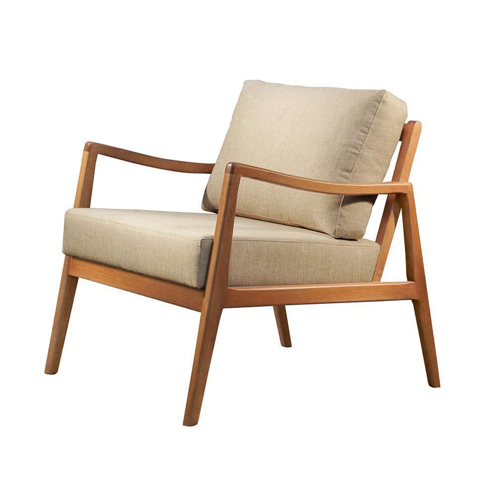 Poltrona Giulia Luxo Madeira Maciça Castellar Móbile Linho Bege Claro Linho Bege Claro - 1