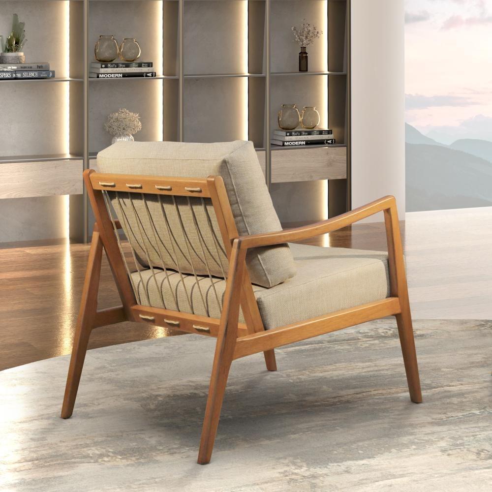 Poltrona Giulia Luxo Madeira Maciça Castellar Móbile Linho Bege Claro Linho Bege Claro - 4