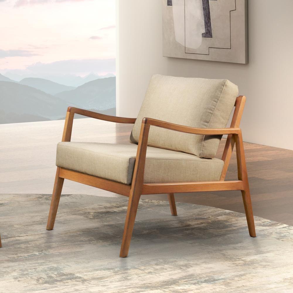 Poltrona Giulia Luxo Madeira Maciça Castellar Móbile Linho Bege Claro Linho Bege Claro - 5