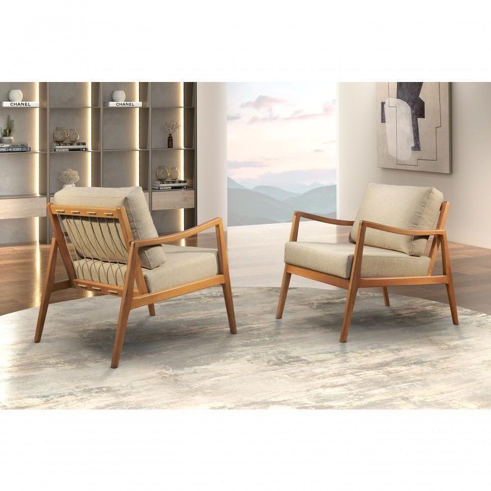 Poltrona Giulia Luxo Madeira Maciça Castellar Móbile Linho Bege Claro Linho Bege Claro - 6