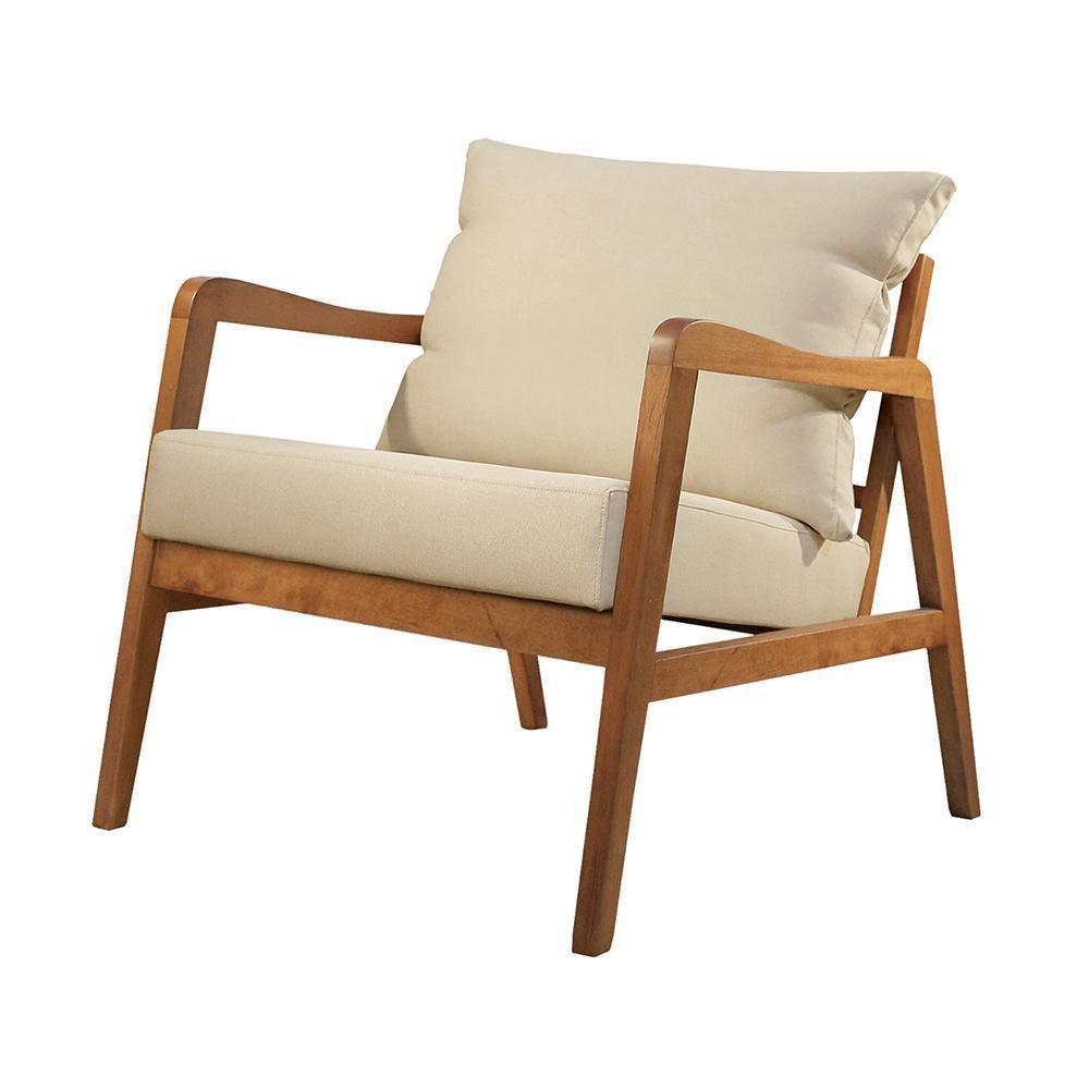 Poltrona Bia Luxo Madeira Maciça Castellar Móbile Veludo Bege Claro Veludo Bege Claro - 1