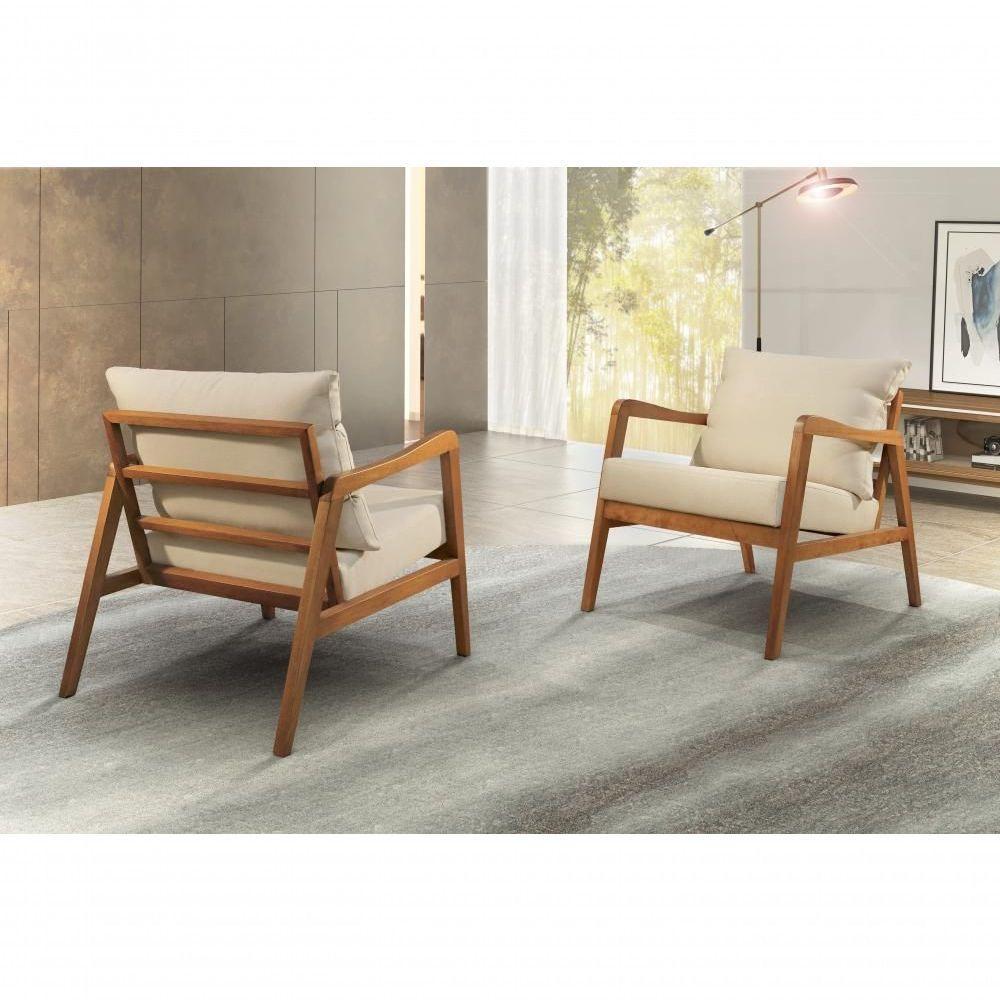 Poltrona Bia Luxo Madeira Maciça Castellar Móbile Veludo Bege Claro Veludo Bege Claro - 6