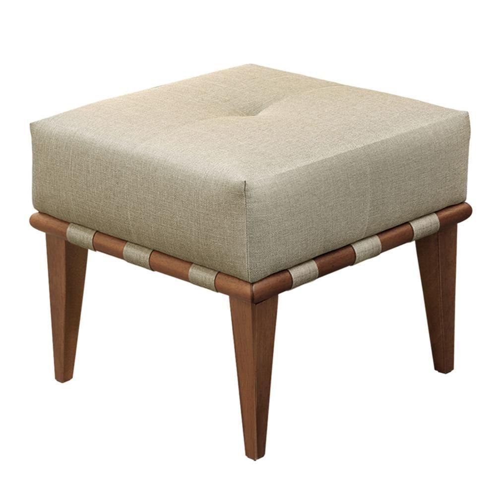 Puff Banqueta Noé Luxo Madeira Maciça Castellar Móbile Linho Bege - 1