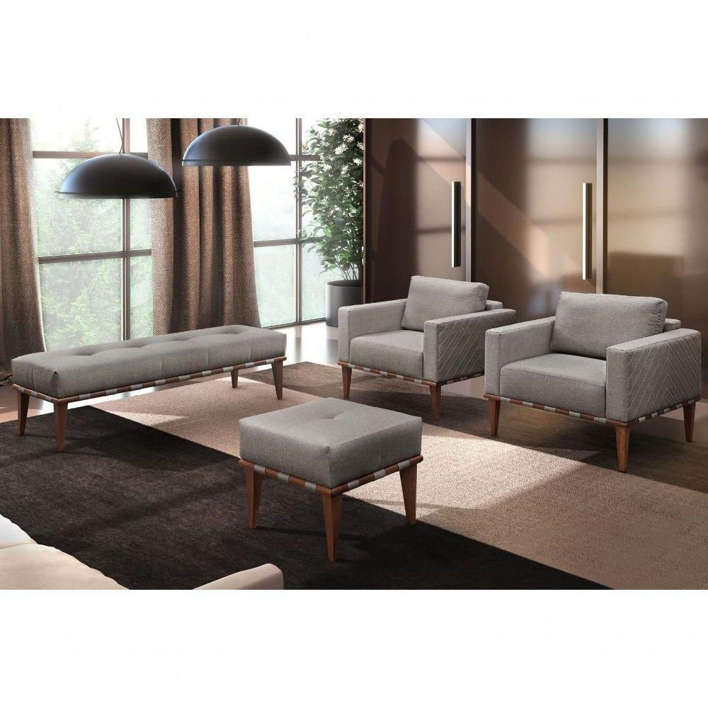 Puff Banqueta Noé Luxo Madeira Maciça Castellar Móbile Linho Cappuccino - 4