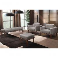 Puff Banqueta Noé Luxo Madeira Maciça Castellar Móbile Linho Cappuccino - 4