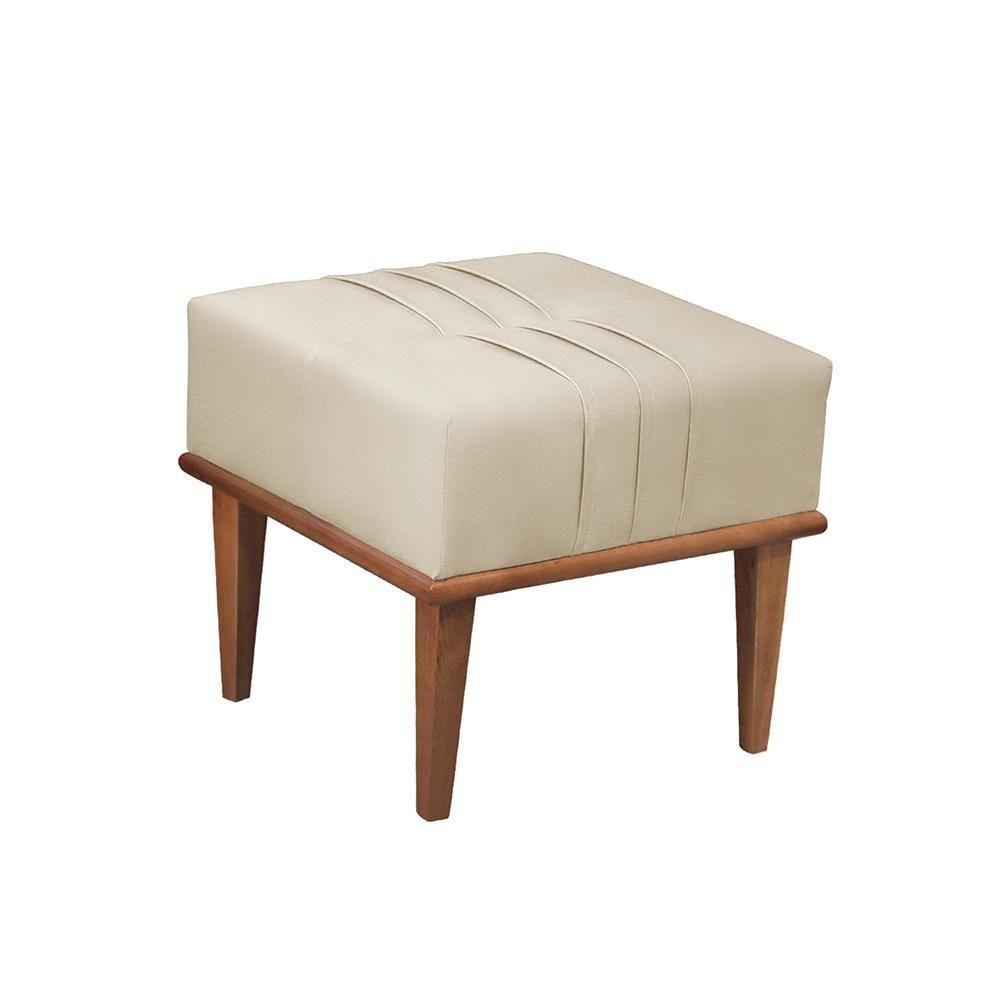 Puff Banqueta Maya Luxo Madeira Maciça Castellar Móbile Veludo Bege Claro - 1