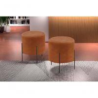 Puff Banqueta Odim Luxo Base Preta Castellar Móbile Corino Caramelo - 4