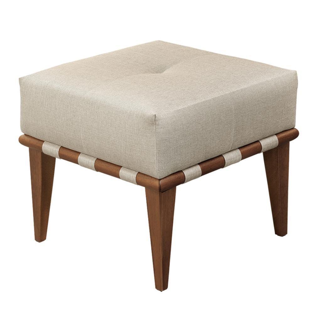 Puff Banqueta Noé Luxo Madeira Maciça Castellar Móbile Linho Bege Claro - 1