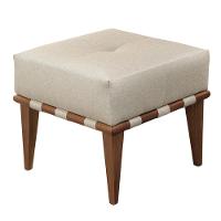 Puff Banqueta Noé Luxo Madeira Maciça Castellar Móbile Linho Bege Claro - 1
