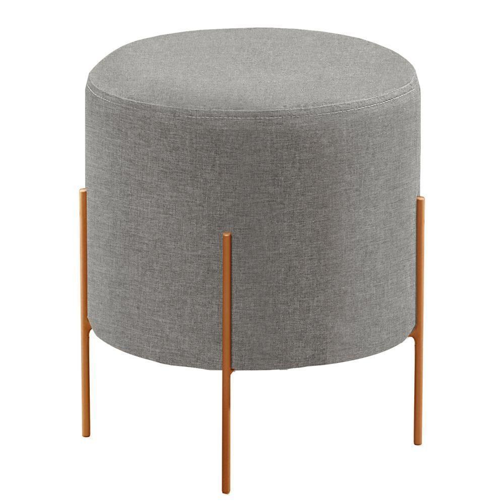 Puff Banqueta Odim Luxo Base Bronze Castellar Móbile Linho Cinza - 1