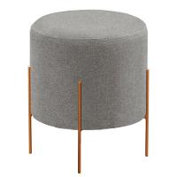 Puff Banqueta Odim Luxo Base Bronze Castellar Móbile Linho Cinza - 1