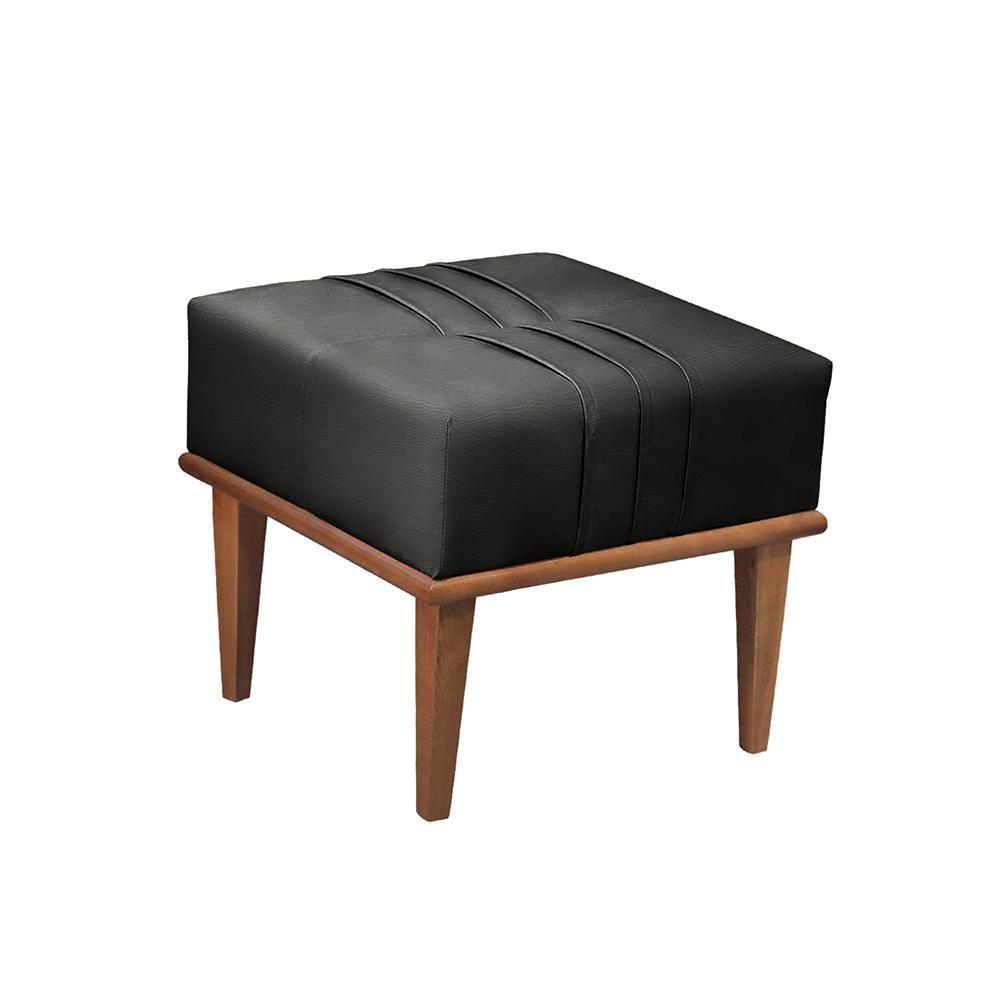 Puff Banqueta Maya Luxo Madeira Maciça Castellar Móbile Corino Preto - 1