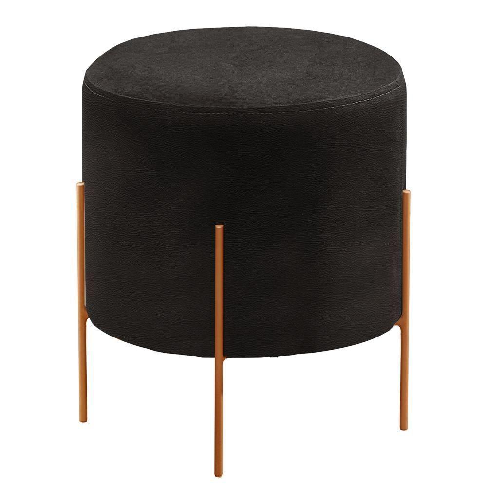 Puff Banqueta Odim Luxo Base Bronze Castellar Móbile Corino Preto - 1