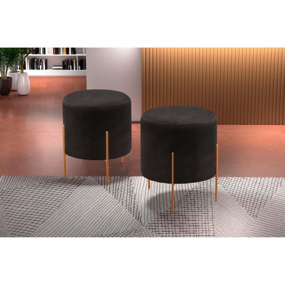 Puff Banqueta Odim Luxo Base Bronze Castellar Móbile Corino Preto - 4