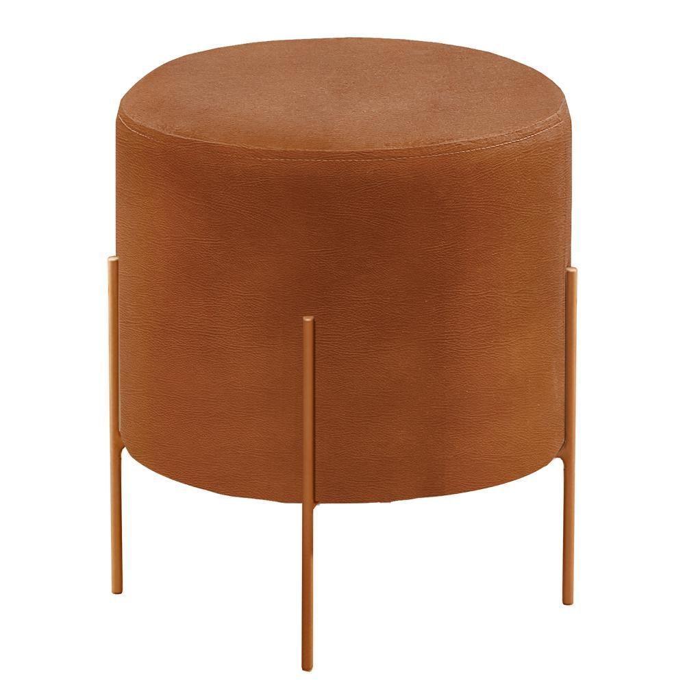 Puff Banqueta Odim Luxo Base Bronze Castellar Móbile Corino Caramelo - 1
