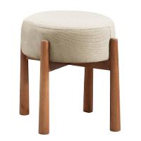 Puff Banqueta Lotus Luxo Madeira Maciça Castellar Móbile Linho Bege Claro - 1