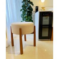 Puff Banqueta Lotus Luxo Madeira Maciça Castellar Móbile Linho Bege Claro - 5