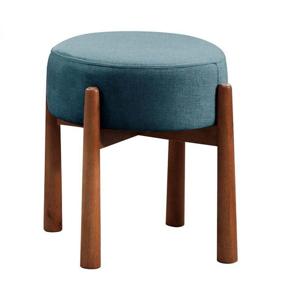 Puff Banqueta Lotus Luxo Madeira Maciça Castellar Móbile Linho Azul - 1