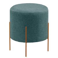 Puff Banqueta Odim Luxo Base Bronze Castellar Móbile Linho Azul - 1