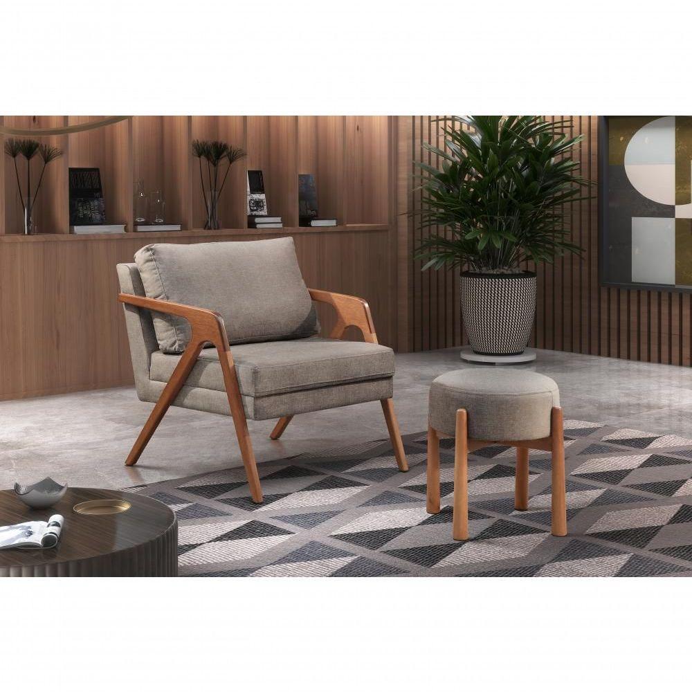 Puff Banqueta Lotus Luxo Madeira Maciça Castellar Móbile Linho Cappuccino - 4