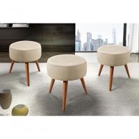 Puff Banqueta Lippe Madeira Maciça Castellar Móbile Veludo Bege Claro - 4