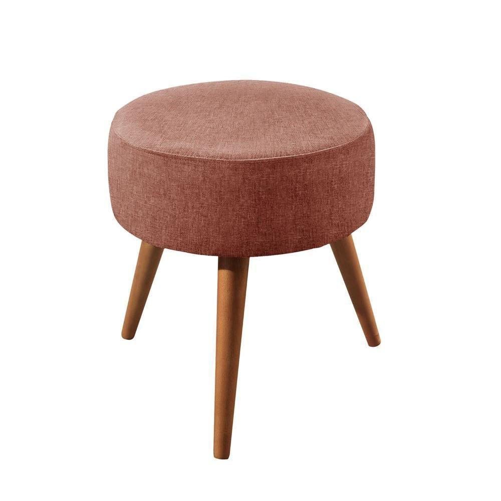 Puff Banqueta Lippe Madeira Maciça Castellar Móbile Linho Terracota - 1